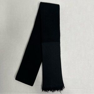 Ryan Roberts Black Wool Rectangle Scarf with Fringe Minimalist